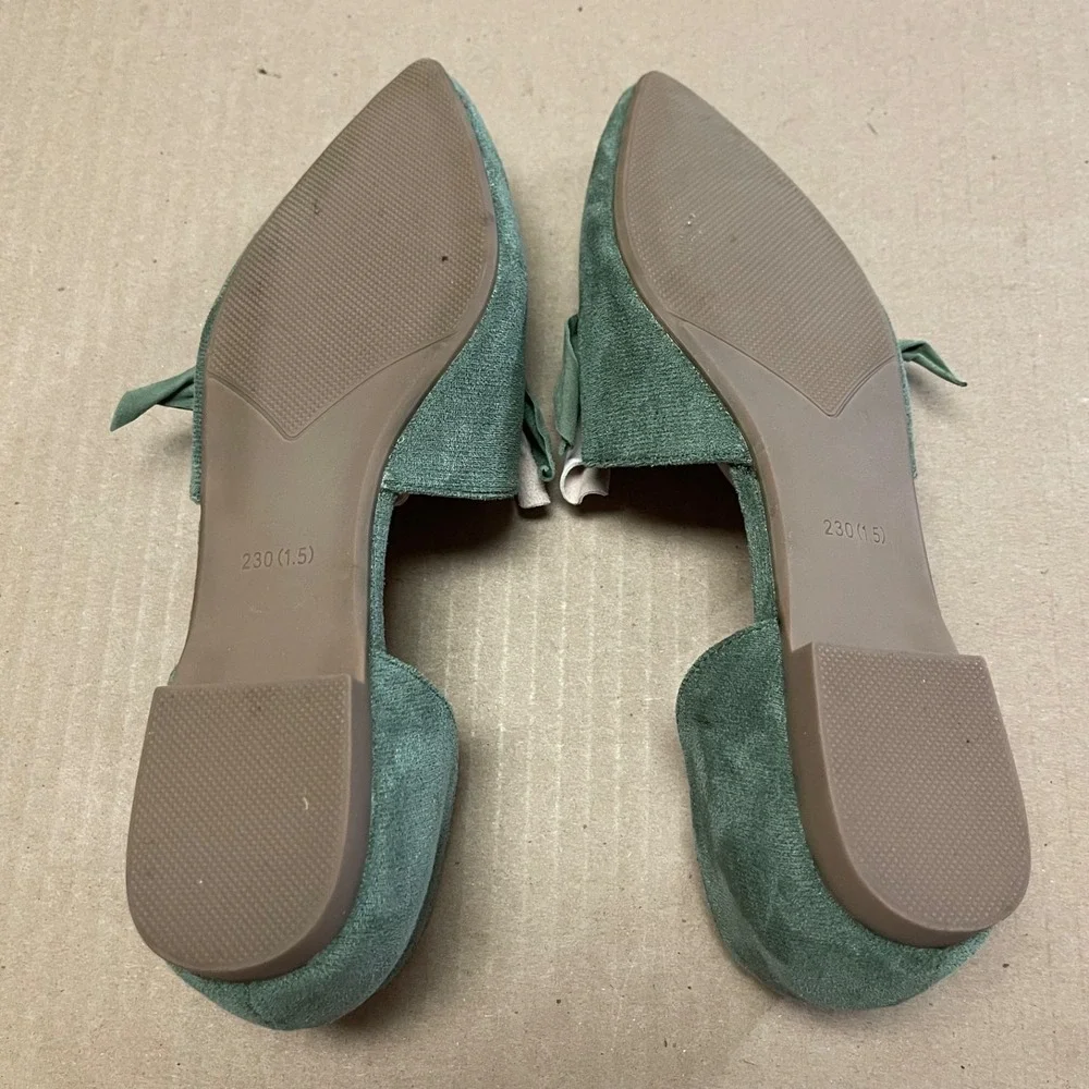 MaxFax Size 6 Green Eco-Suede D'Orsay Floral Petal Pointed Toe Flat Shoes NWOB - Picture 6 of 8